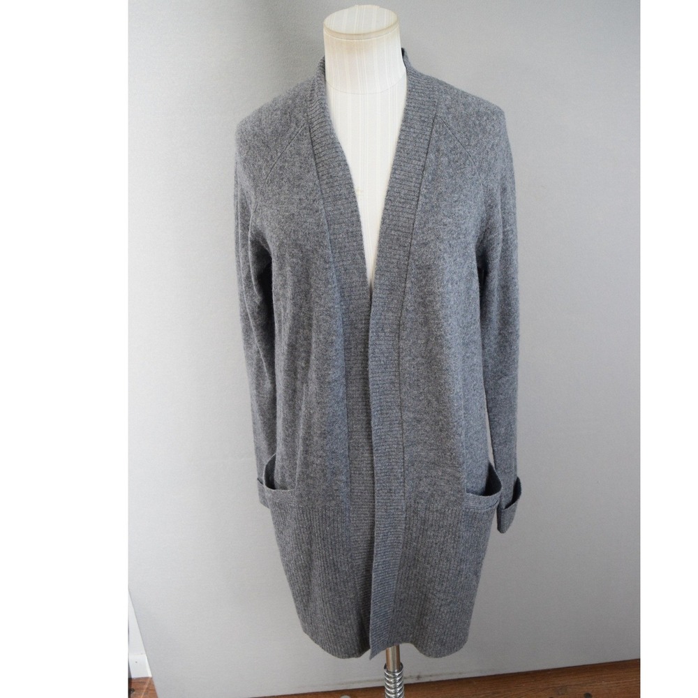 St Tropez West 100% 2-Ply Cashmere Cardigan Medium Gray Open Longline Sweater